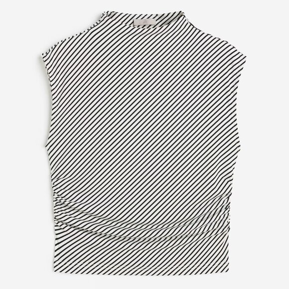 H&M Mock Neck Stripped Ruched Sleeveless Blouse - Picture 1 of 3